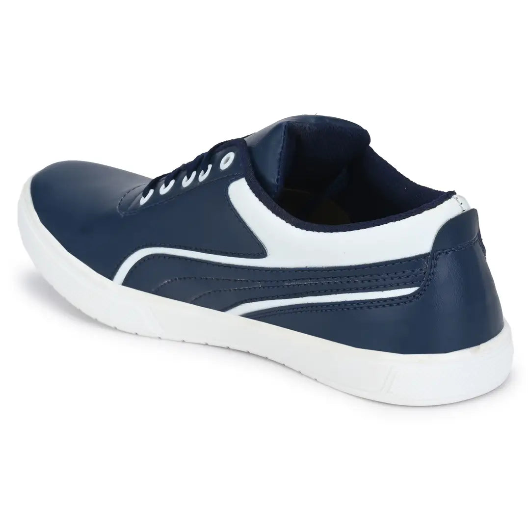 Blue  White Lace-Up Self Design Casual Shoes For Men